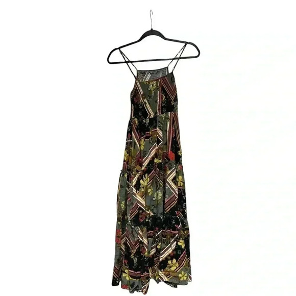 Abel the Label Trapeze Halter Maxi Dress Multicolor Floral Tiered Ruffles XS - Picture 3 of 10